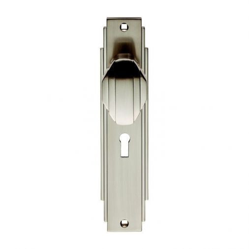 Satin Nickel Carlisle Brass Lock Keyhole Art Deco Door Knob On Backplate ADR021SN