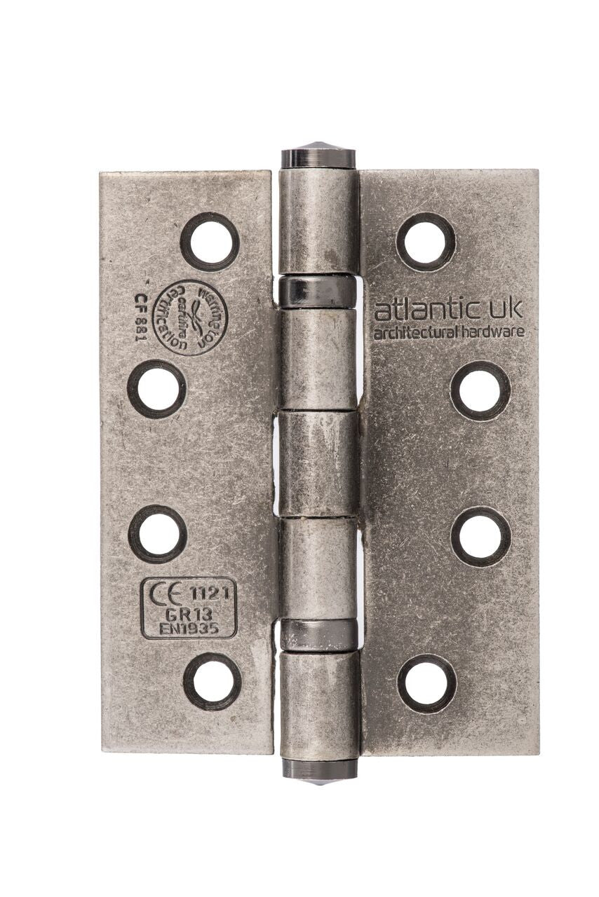 4 Inch Pewter Distressed Silver Ball Bearing Grade 13 Hinges - AH1433DS