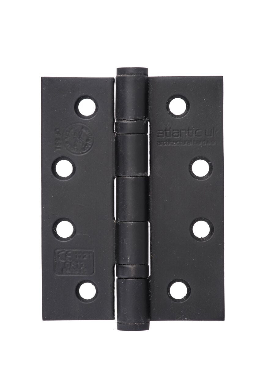 MATT BLACK 4 INCH GRADE 13 FIRE RATED BALL BEARING HINGES - AH1433MB ATLANTIC UK HARDWARE