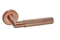 Thumbnail for Knurled Engineered Effect Satin Copper Door Handles on Round Rose - M4D1910CU