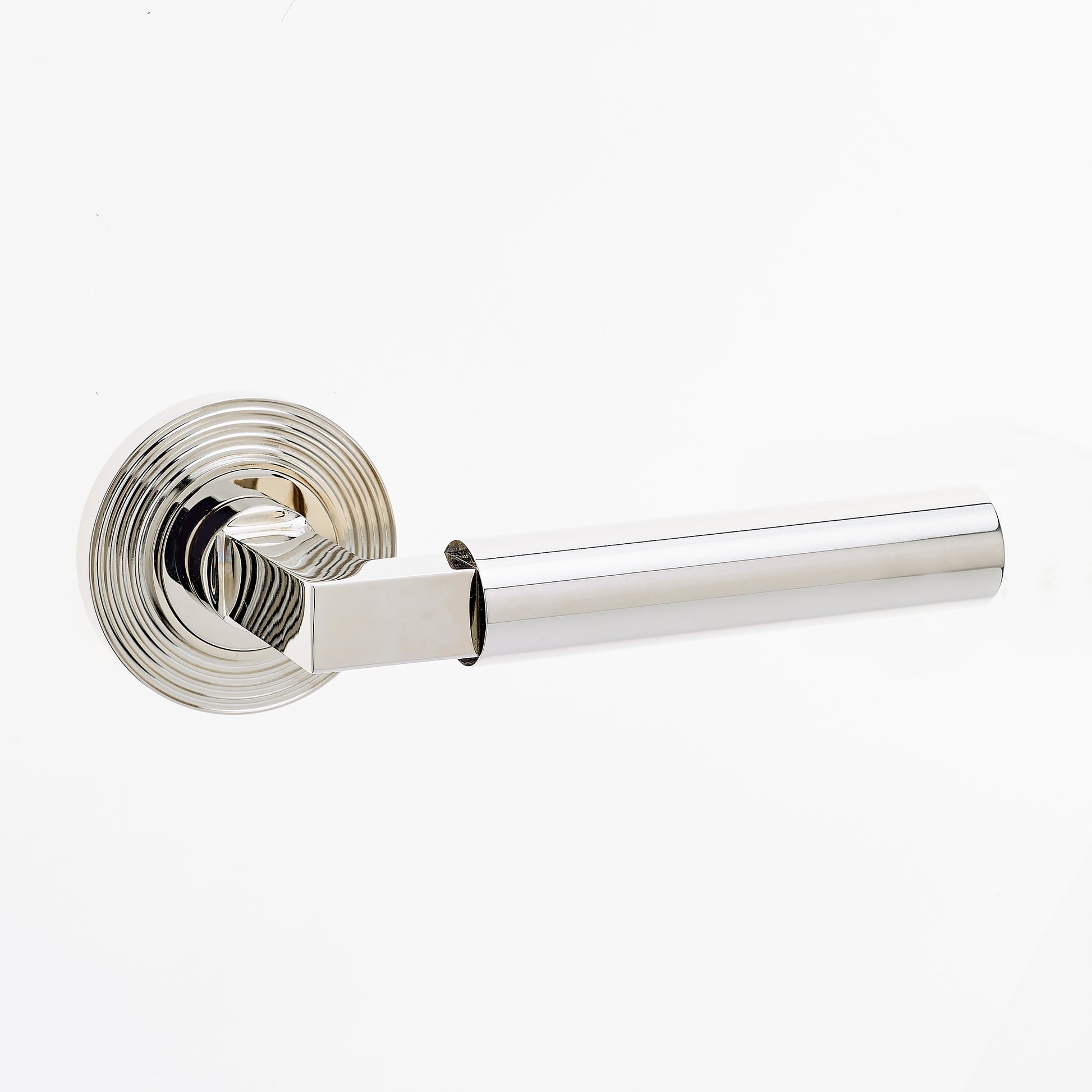 FRELAN BURLINGTON RANGE WESTMINSTER POLISHED NICKEL DOOR HANDLES - REEDED ROSE 