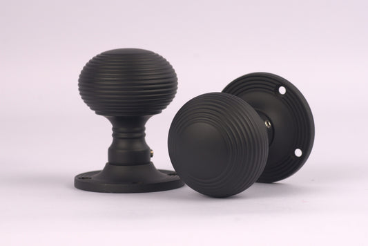 Matt Black Reeded Beehive Mortice Door Knobs