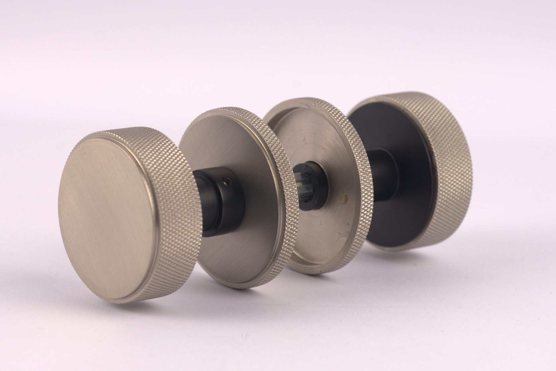 Satin Nickel/Matt Black Dual Finish Knurled Mortice/Rim Knobs