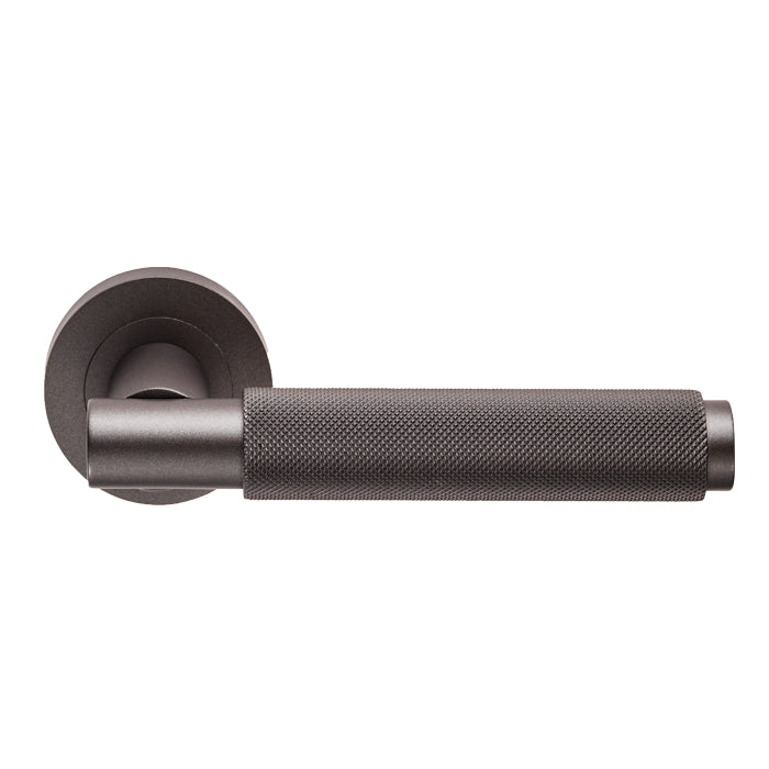 Matt Dark Bronze Varese Knurled Lever Door Handles on Round Rose - EUL050MBRZ