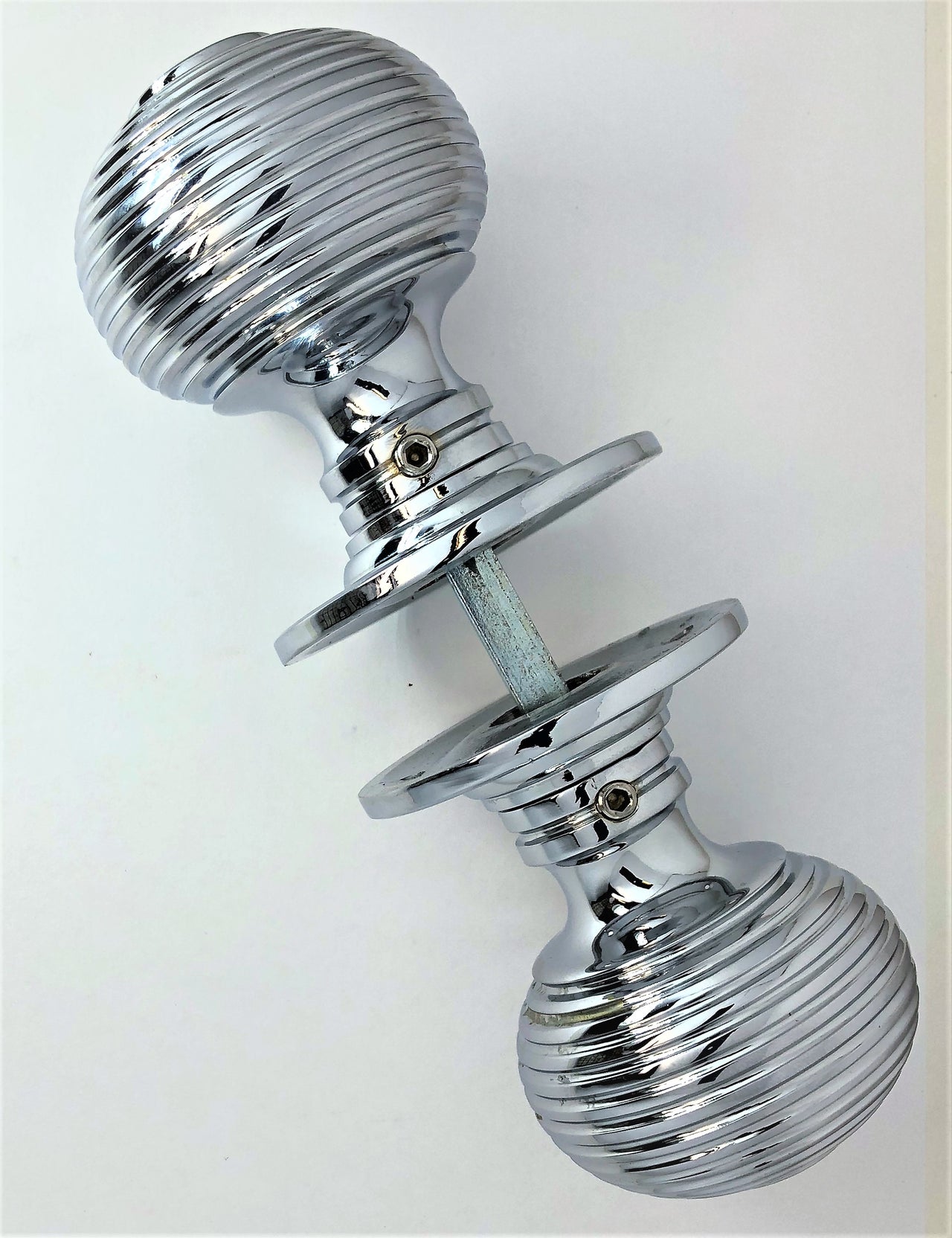Polished Chrome Large Reeded Beehive Mortice Door Knobs, 63mm  - SB2106PC - Spira Brass