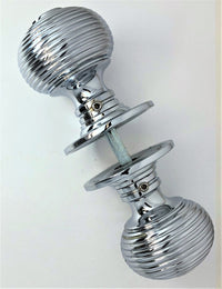 Thumbnail for Polished Chrome Large Reeded Beehive Mortice Door Knobs, 63mm  - SB2106PC - Spira Brass