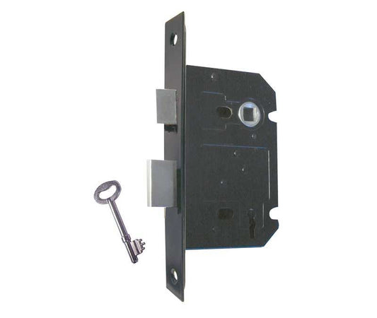 Matt Black 3 Lever Mortice Sash Lock - Matt Black Plates 2.5 INCH