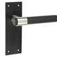 Knurled T-Bar Lever Door Handles On Backplate, Matt Black & Stainless Steel