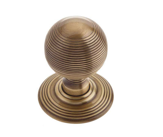 JR8MAB Frelan Hardware Reeded Antique Brass Door Knobs