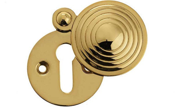 JR9 Polished Brass Reeded Covered Keyhole