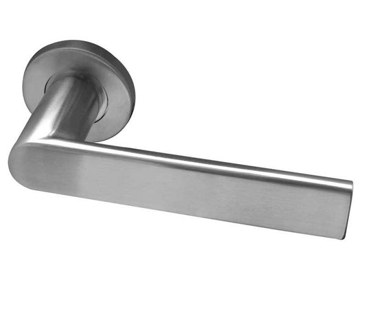 Sandrine Satin Stainless Steel Door Handles On Round Rose