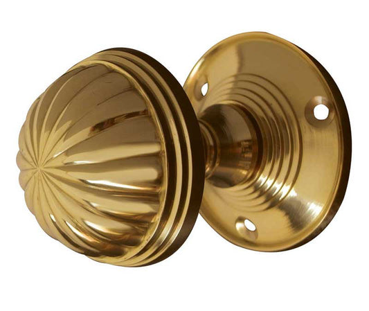 Polished Brass JV183MPB Fluted Mortice Door Knobs