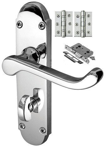 Epsom Door Handle on Backplate Pack - Bathroom Lock - Chrome/Satin Finish