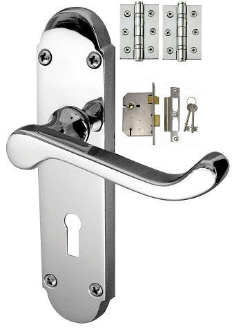 Epsom Door Handle on Backplate Pack - Lock - Chrome/Satin Finish