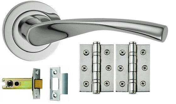 Twist Design Polished or Satin Chrome Door Handle Packs - Latch, Locking & Bathroom Doors