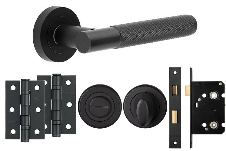 Matt Black Knurled DOOR HANDLE KITS - Bathroom Pack.