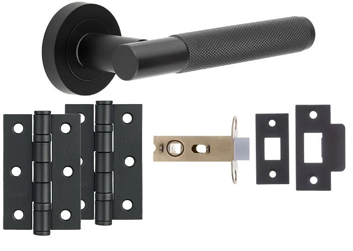 Matt Black Knurled DOOR HANDLE KITS - Latch Pack