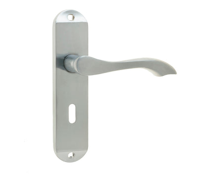 Broadway Door Handles On Back Plate Satin Chrome