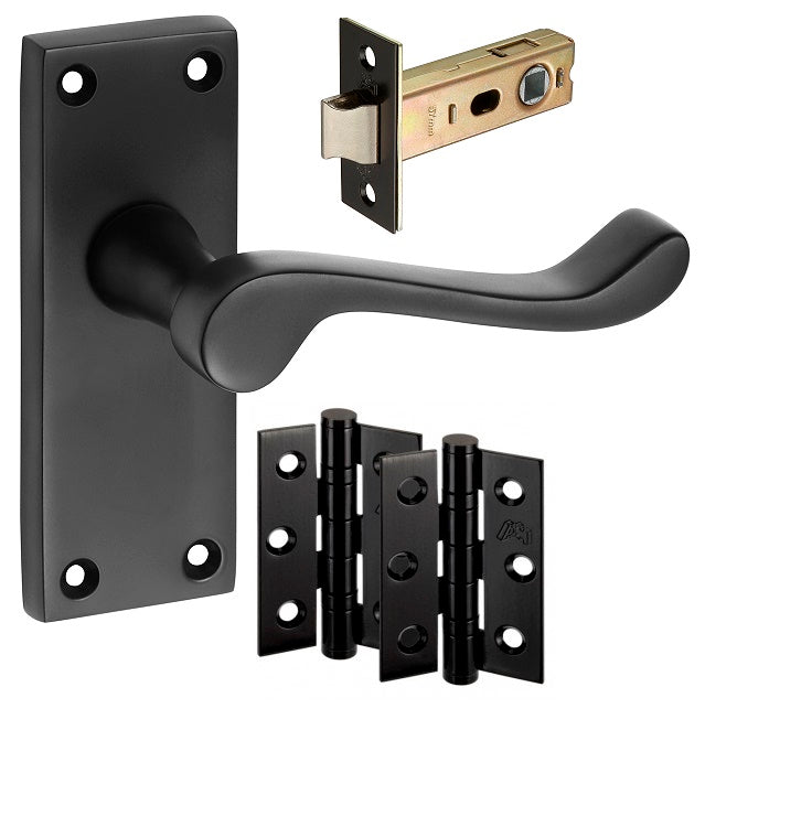 Matt Black Door Handles - Victorian Scroll Lever on Backplate