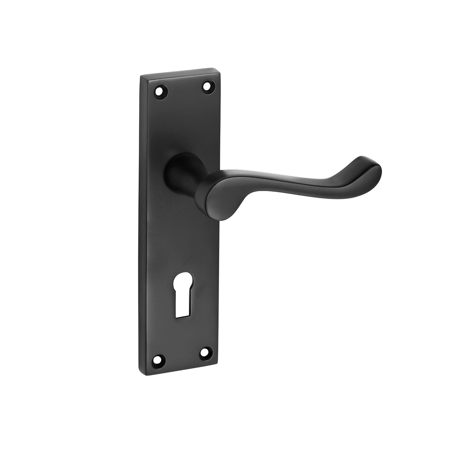 Matt Black Door Handles - Victorian Scroll Lever on Backplate