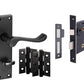 Matt Black Door Handles - Victorian Scroll Lever on Backplate