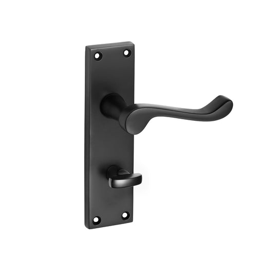 Matt Black Door Handles - Victorian Scroll Lever on Backplate