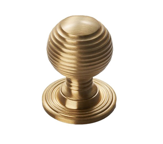 Satin Brass, Reeded Cupboard Knob, 23mm, 28mm or 35mm