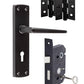 Matt Black Door Handles - Victorian Contemporary Lever on Backplate, 169mm x 41mm