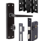 Matt Black Door Handles - Victorian Contemporary Lever on Backplate, 169mm x 41mm