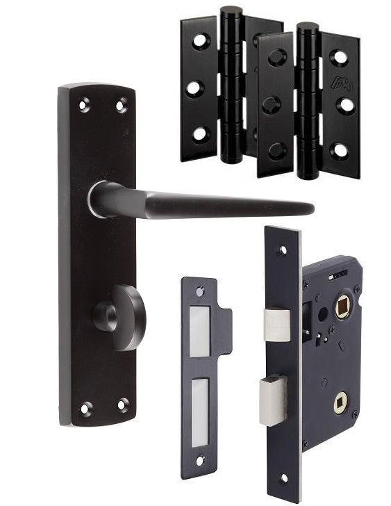 Matt Black Door Handles - Victorian Contemporary Lever on Backplate, 169mm x 41mm