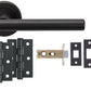 Matt Black Straight T-BAR Design COMPLETE DOOR HANDLE KITS - Latch, Lock & Bathroom Doors