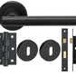 Matt Black Straight T-BAR Design COMPLETE DOOR HANDLE KITS - Latch, Lock & Bathroom Doors