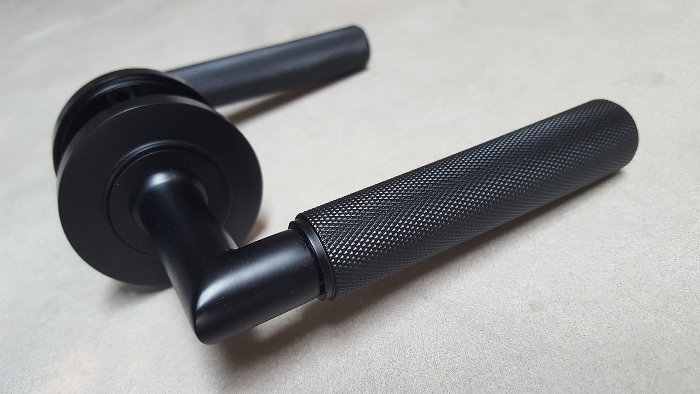 Piccadilly Knurled Lever Door Handles - Burlington Range - Matt Black