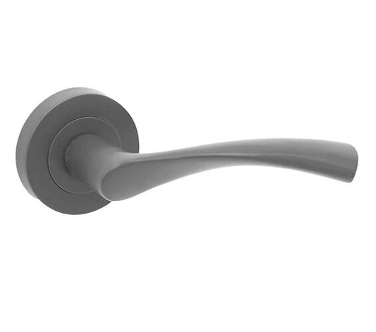 Gun Metal Grey 'Mercury' Door Handles on Round Rose - Spira Brass