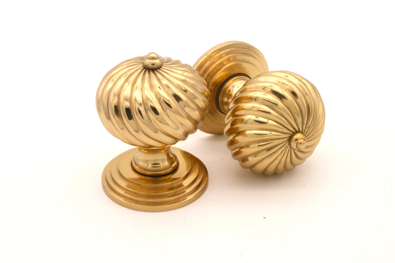 Polished Brass Burcot 'Swirl' Mortice Door Knobs - SB2101PB