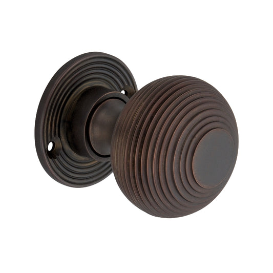 Aged Bronze Reeded Beehive Mortice/Rim Door Knobs (Solid Brass) 50mm - SB2105AGBRZ