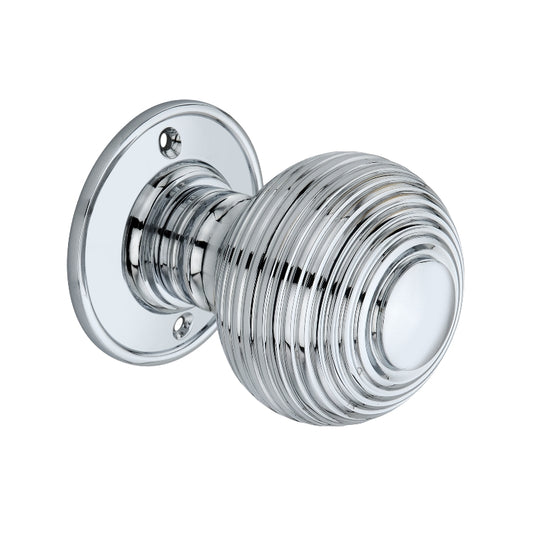 Polished Chrome Large Reeded Beehive Mortice Door Knobs, 63mm  - SB2106PC