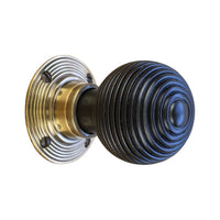 Thumbnail for Ebony Wood Polished Brass Reeded Beehive Mortice Door Knobs - SB2115PB - Spia Brass