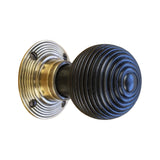 Ebony Wood Polished Brass Reeded Beehive Mortice Door Knobs - SB2115PB - Spia Brass