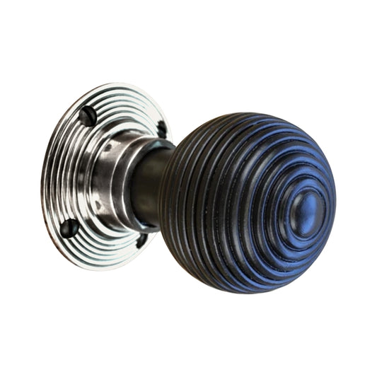 Ebony Wood Aged Polished Nickel Reeded Beehive Mortice Door Knobs - Spira Brass - SB2115PNP