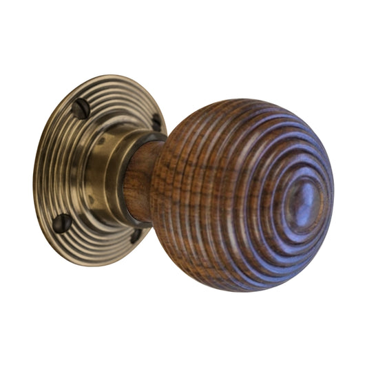 Rosewood Aged Brass Reeded Beehive Mortice Door Knobs - SB2116AB - Spira Brass