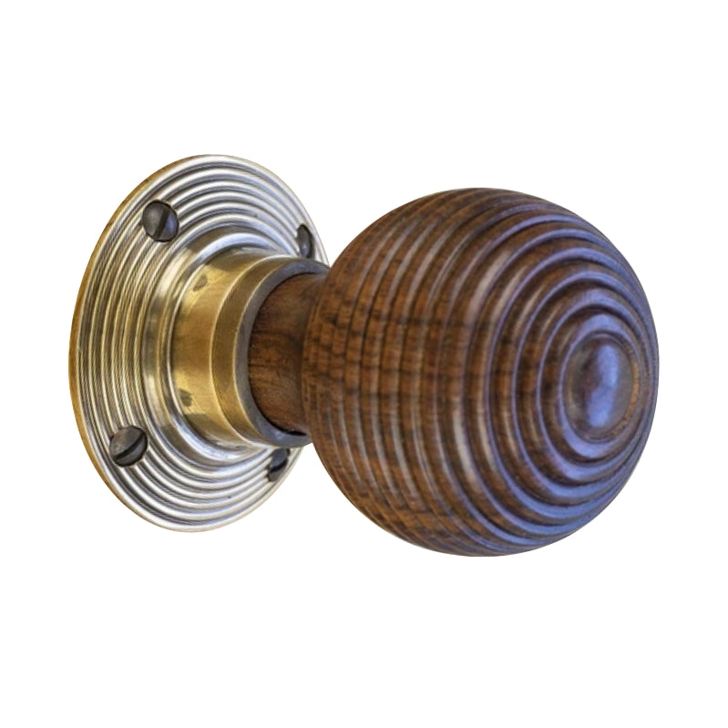 Rosewood Polished Brass Reeded Beehive Mortice Door Knobs - SB2116PB