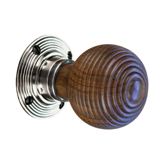 Rosewood Polished Nickel Reeded Beehive Mortice Door Knobs - Spira Brass, SB2116PNP