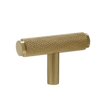 Satin Brass Knurled T-Bar Cabinet/Drawer/Cupboard Pull Handle - 50mm