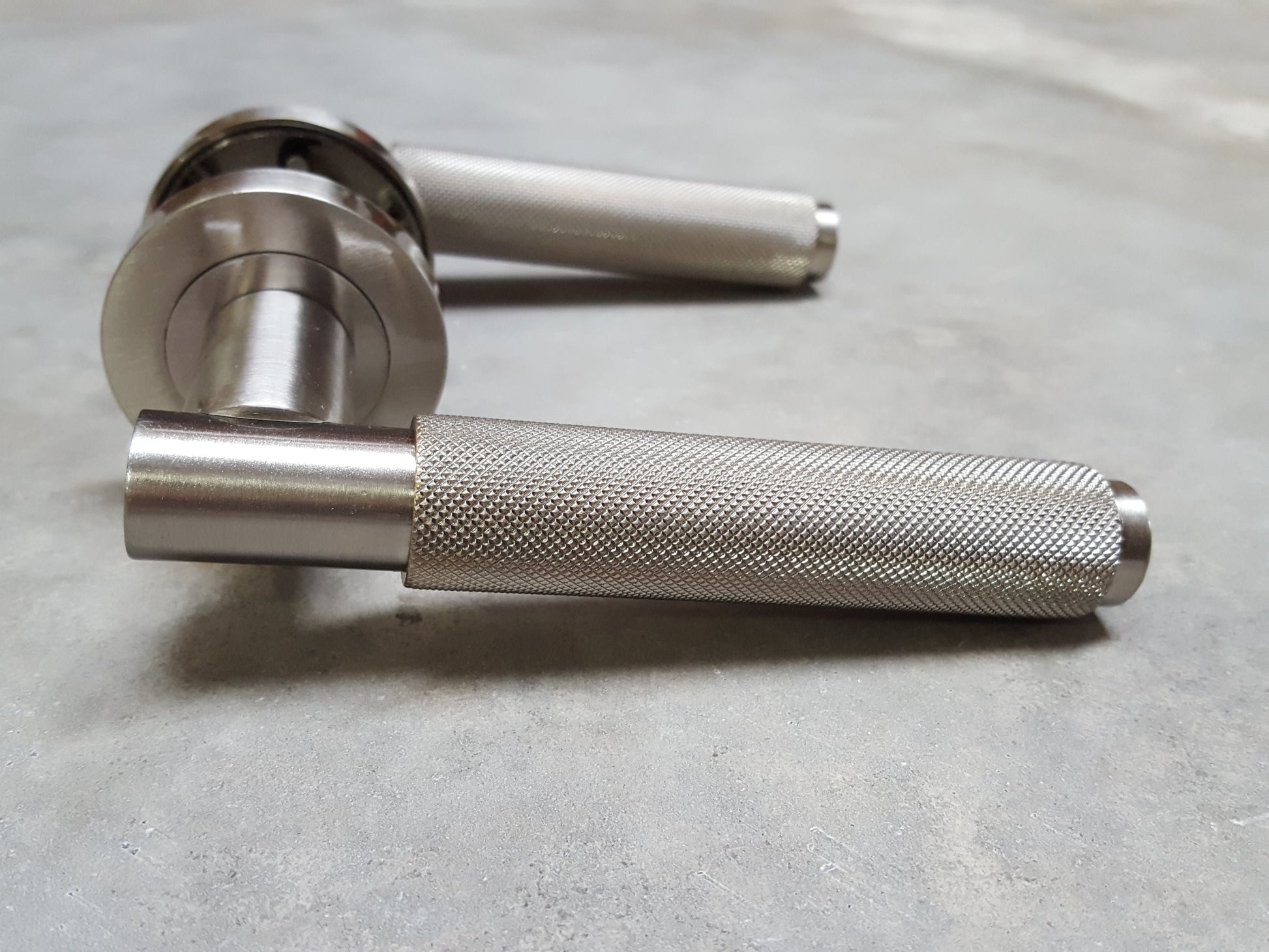 Knurled Door Handles - Satin Nickle Industrial Knurling