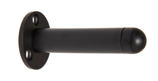 Matt Black skirting mounting Door Stop with rubber buffer - 75mm Projection
