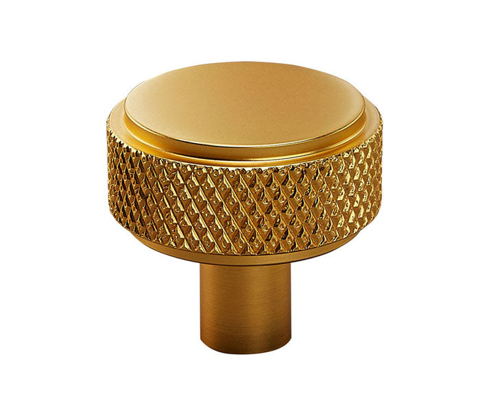 Satin Brass Knurled Industrial Chic Drawer/Cupboard Knobs - 30mm