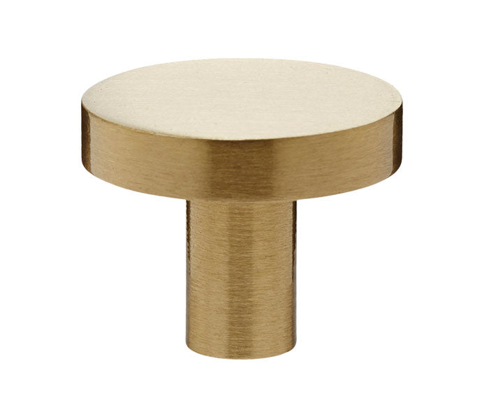 Satin Brass Industrial Style Disc Drawer Knobs, 25mm 28mm & 32mm