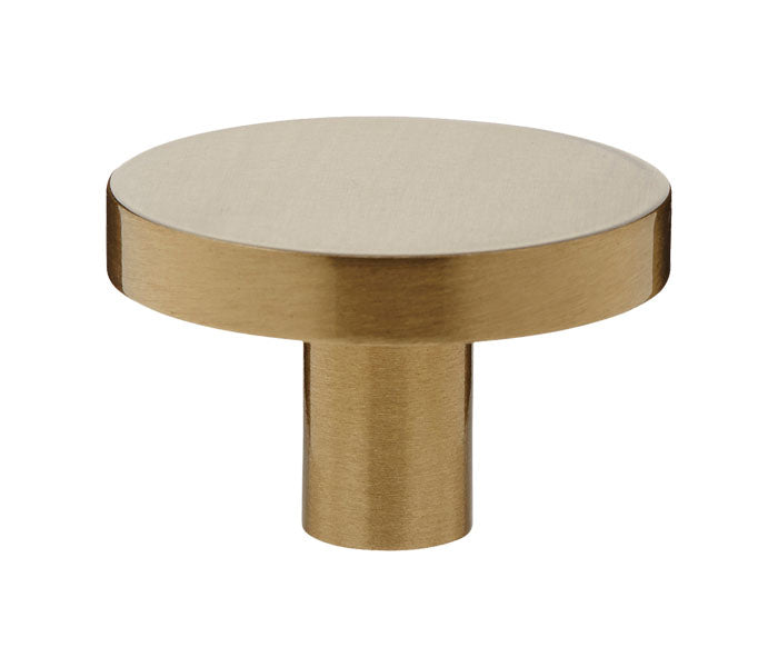 Satin Brass Industrial Style Disc Drawer Knobs, 25mm 28mm & 32mm