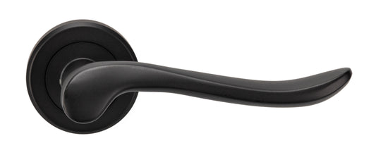 Matt Black 'Wave' Door Handles On Round Rose - M4D3130MB